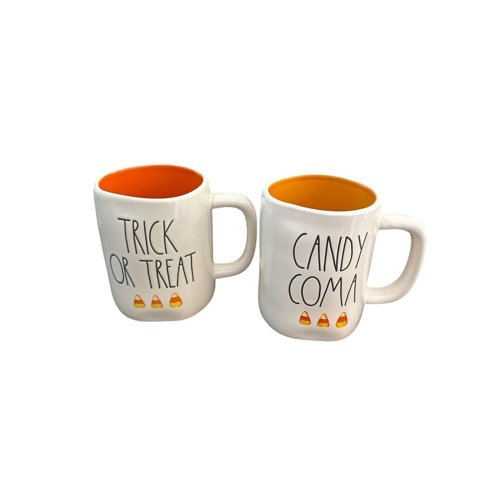 2 NEW Rae Dunn Mug Artisan‎ Collection Trick or Treat Candy Coma Halloween Set 2